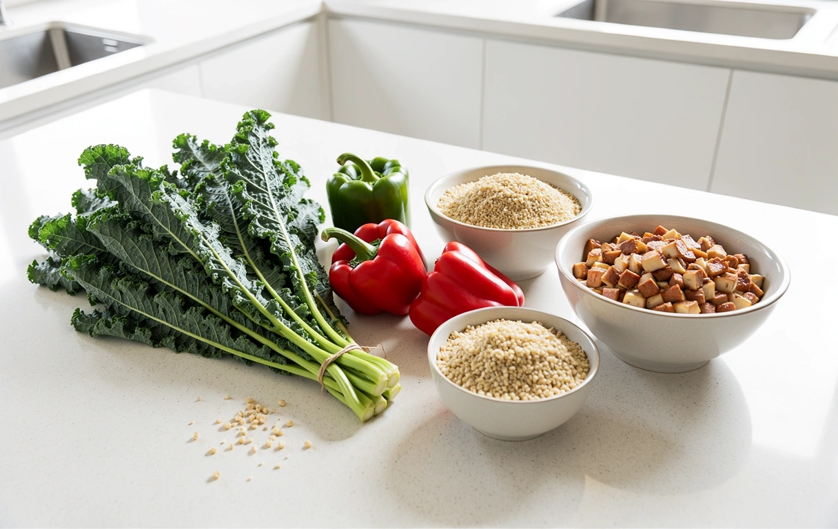 Fresh nutritional ingredients on a kitchen counter
